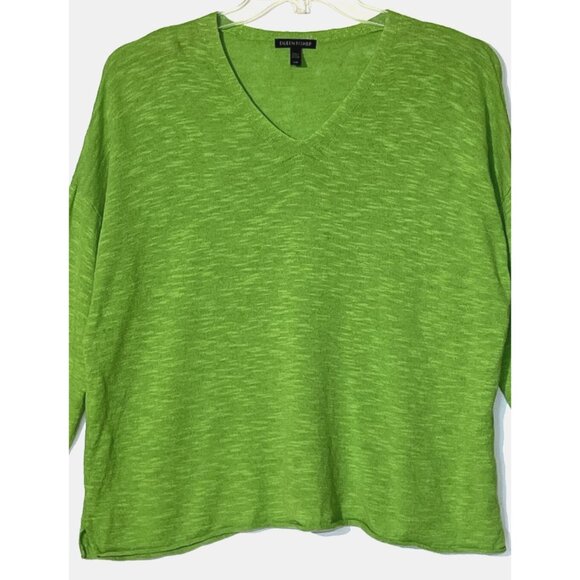 Eileen Fisher Grass Green Organic Linen Cotton Long Sleeve Tunic Sweater - Picture 6 of 10